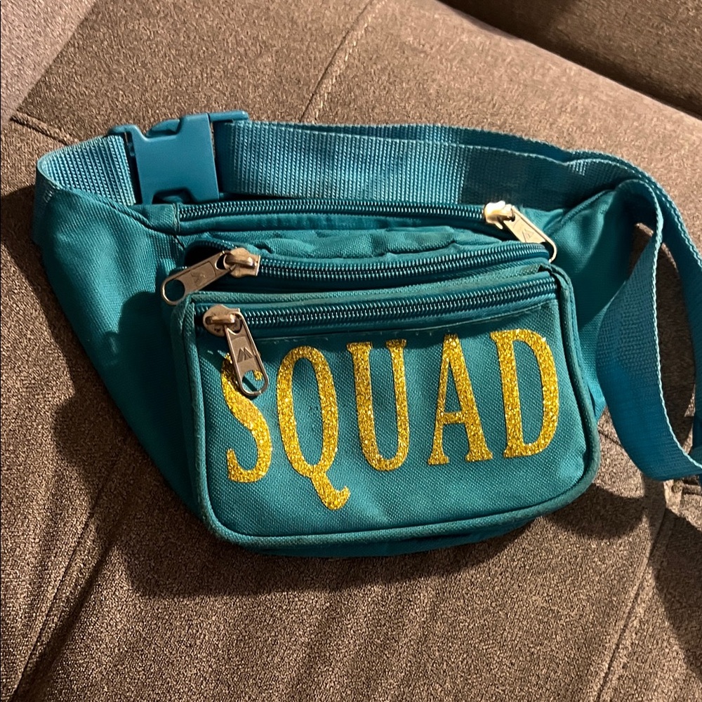 Vintage Teal Fanny Pack with Gold 'SQUAD' Print